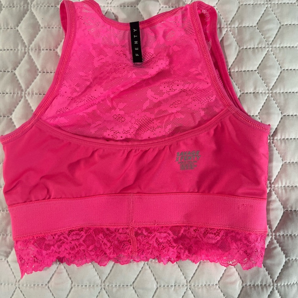 Savage X Fenty Hot Pink Lace Mesh Crop Top Bralette Size Small 4-6 NWOT - Picture 7 of 8
